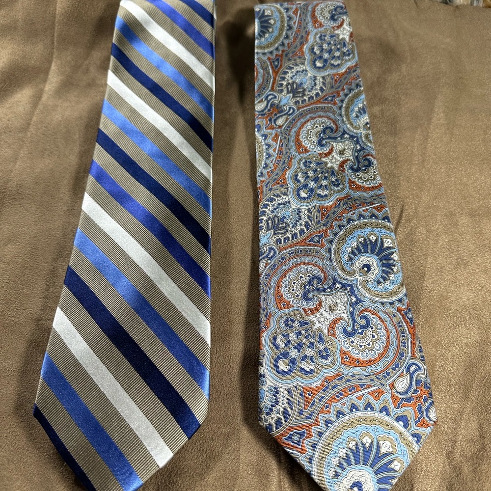 Lot of 2 CHAPS Ties. Paisley and REPP Blue and Silver Striped. 100% silk
